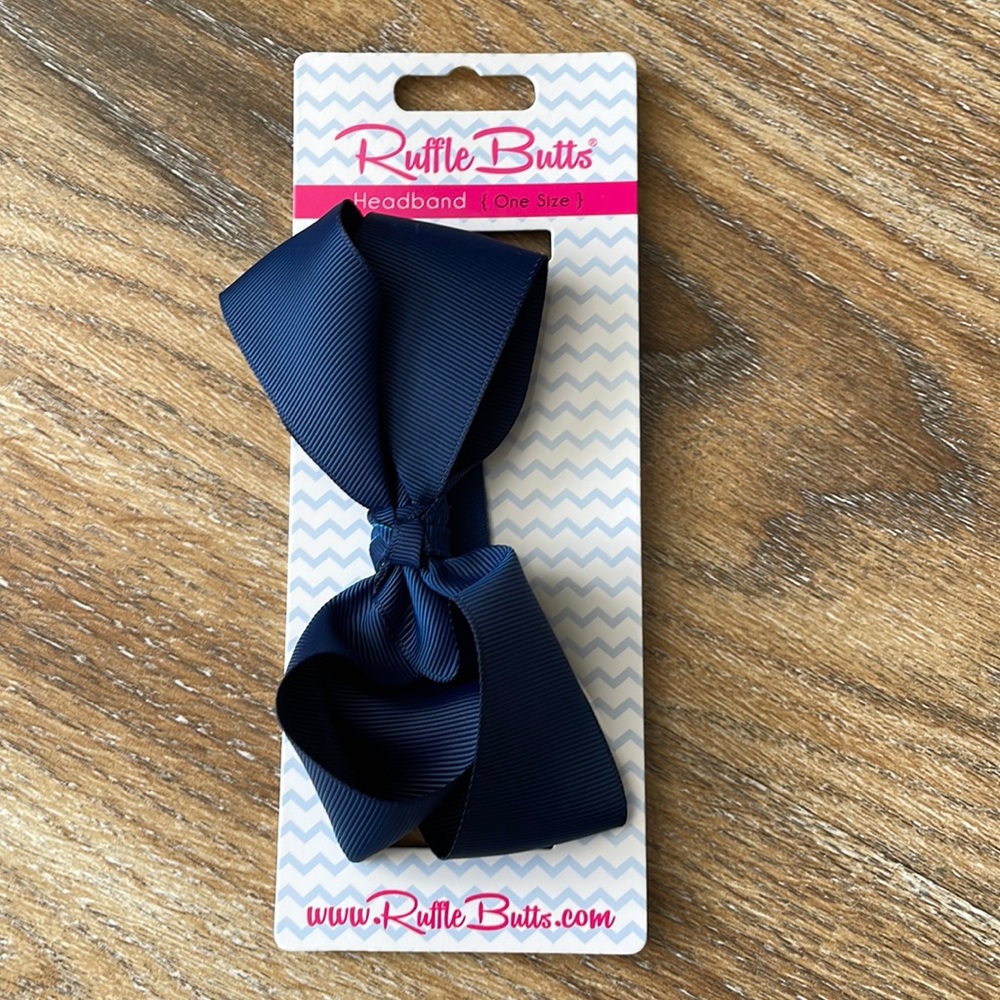 Ruffle Butts Navy Blue Bow Ribbon Headband NWT